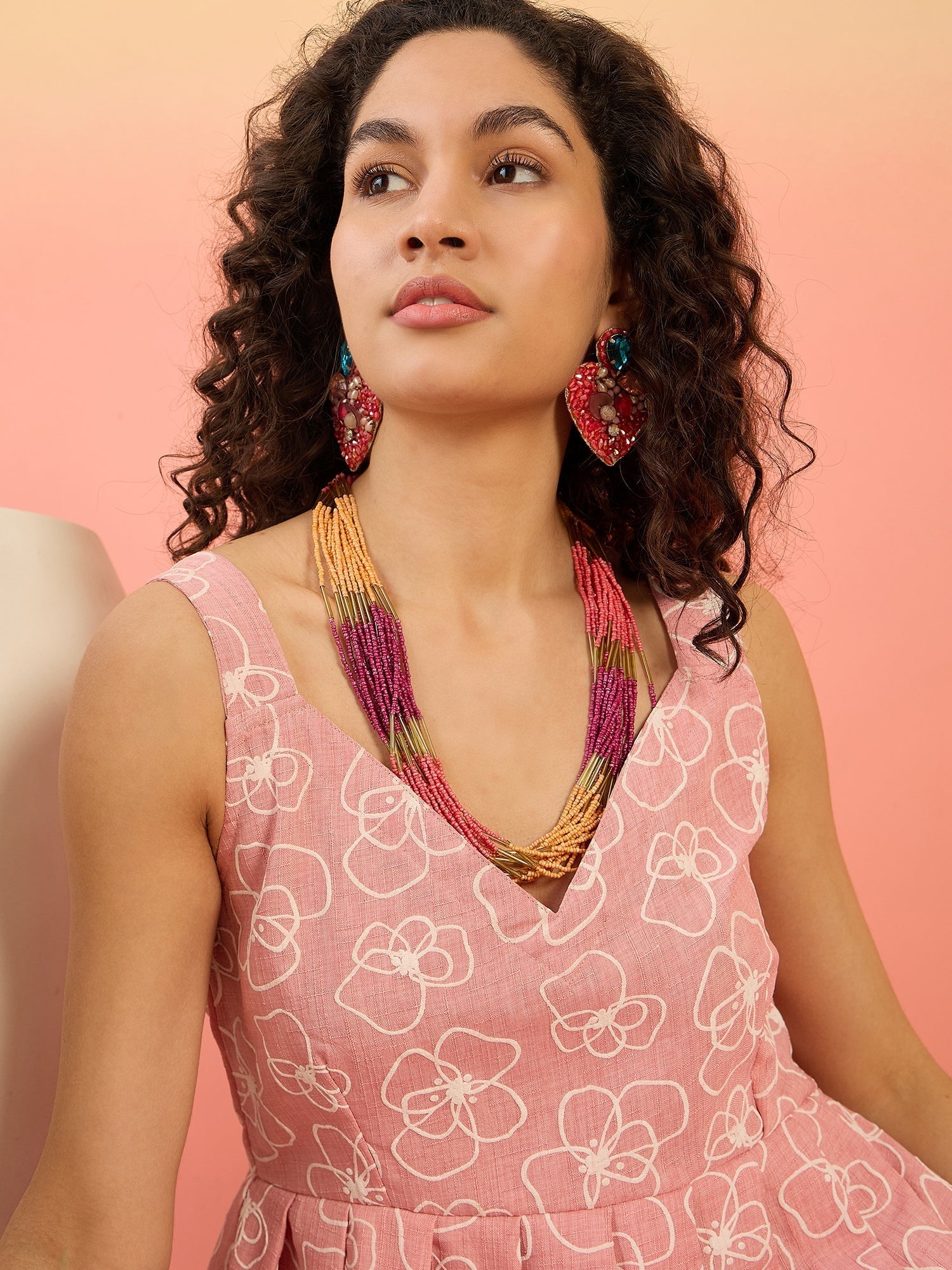 InWeave Pastel Peach Rubber Sweetheart Dress - Swadesiicart