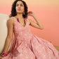 InWeave Pastel Peach Rubber Sweetheart Dress - Swadesiicart