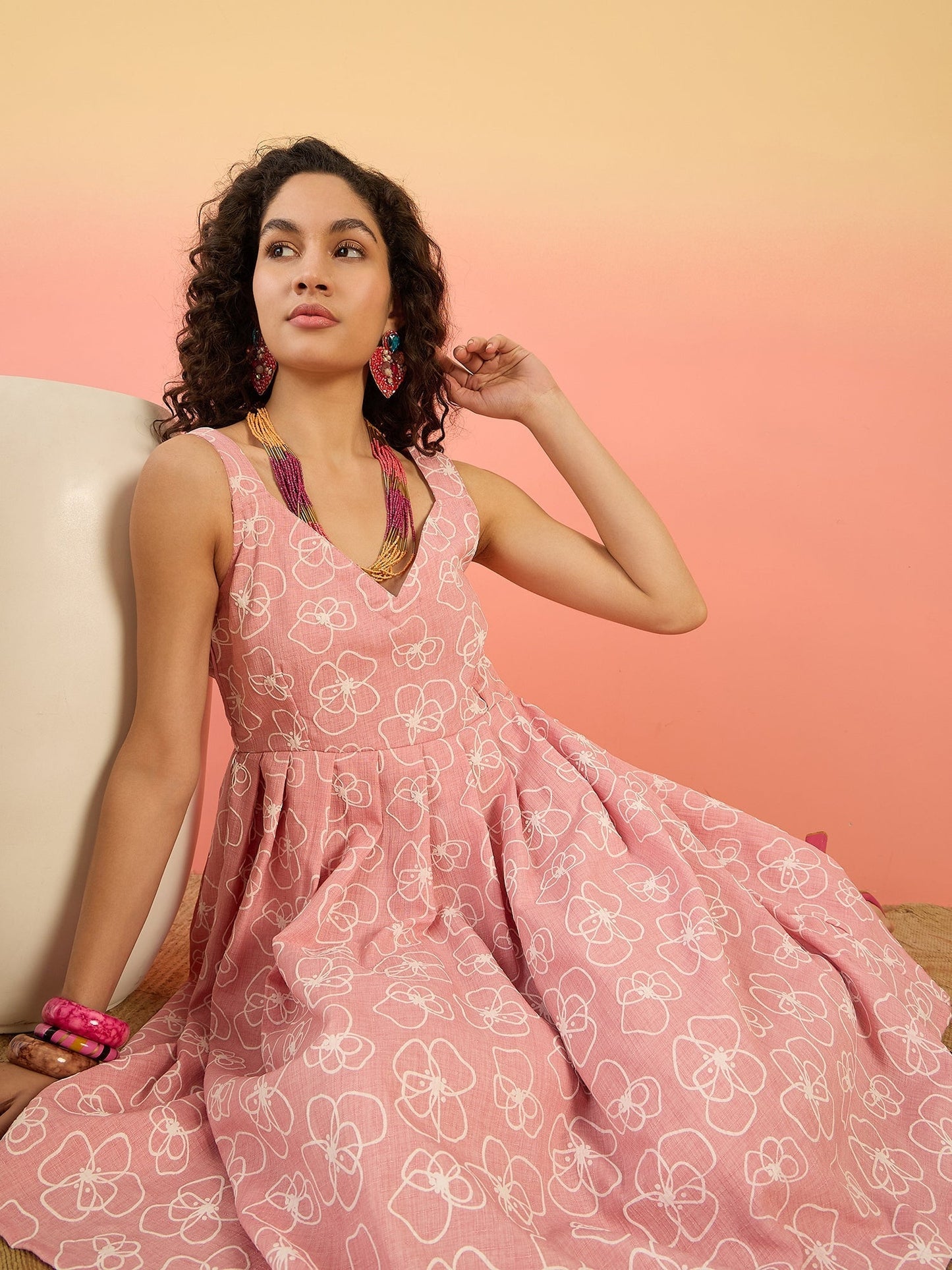 InWeave Pastel Peach Rubber Sweetheart Dress - Swadesiicart