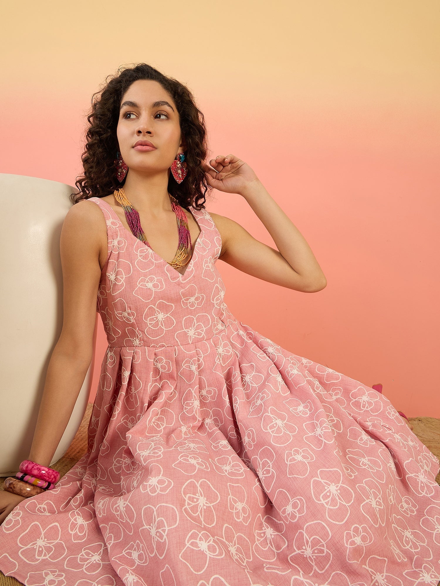 InWeave Pastel Peach Rubber Sweetheart Dress - Swadesiicart
