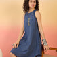InWeave Blue Kantha R Neck W/S Dress - Swadesiicart