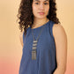 InWeave Blue Kantha R Neck W/S Dress - Swadesiicart
