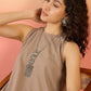 InWeave Light Brown Kantha R Neck W/S Dress - Swadesiicart