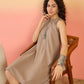 InWeave Light Brown Kantha R Neck W/S Dress - Swadesiicart