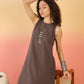 InWeave Dark Brown Kantha R Neck W/S Dress - Swadesiicart
