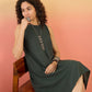 InWeave Dark Green Kantha R Neck W/S Dress - Swadesiicart