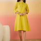InWeave Yellow Kantha Mandarin Button Dress - Swadesiicart