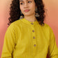 InWeave Yellow Kantha Mandarin Button Dress - Swadesiicart