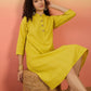 InWeave Yellow Kantha Mandarin Button Dress - Swadesiicart