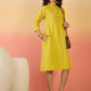 InWeave Yellow Kantha Mandarin Button Dress - Swadesiicart