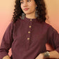 InWeave Wine Kantha Mandarin Button Dress - Swadesiicart