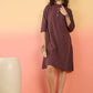 InWeave Wine Kantha Mandarin Button Dress - Swadesiicart