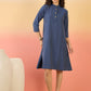 InWeave Blue Kantha Mandarin Button Dress - Swadesiicart