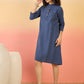 InWeave Blue Kantha Mandarin Button Dress - Swadesiicart