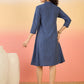 InWeave Blue Kantha Mandarin Button Dress - Swadesiicart