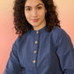 InWeave Blue Kantha Mandarin Button Dress - Swadesiicart