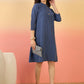 InWeave Blue Kantha Mandarin Button Dress - Swadesiicart