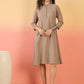 InWeave Light Brown Kantha Mandarin Button Dress - Swadesiicart