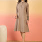 InWeave Light Brown Kantha Mandarin Button Dress - Swadesiicart