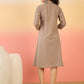 InWeave Light Brown Kantha Mandarin Button Dress - Swadesiicart
