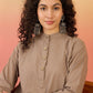 InWeave Light Brown Kantha Mandarin Button Dress - Swadesiicart