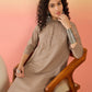 InWeave Light Brown Kantha Mandarin Button Dress - Swadesiicart