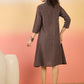 InWeave Dark Brown Kantha Mandarin Button Dress - Swadesiicart
