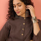 InWeave Dark Brown Kantha Mandarin Button Dress - Swadesiicart