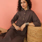 InWeave Dark Brown Kantha Mandarin Button Dress - Swadesiicart