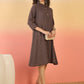 InWeave Dark Brown Kantha Mandarin Button Dress - Swadesiicart