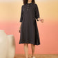 InWeave Black Kantha Mandarin Button Dress - Swadesiicart