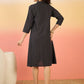 InWeave Black Kantha Mandarin Button Dress - Swadesiicart