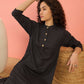 InWeave Black Kantha Mandarin Button Dress - Swadesiicart