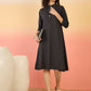 InWeave Black Kantha Mandarin Button Dress - Swadesiicart