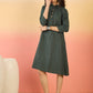InWeave Dark Green Kantha Mandarin Button Dress - Swadesiicart