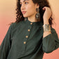 InWeave Dark Green Kantha Mandarin Button Dress - Swadesiicart