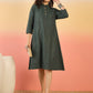 InWeave Dark Green Kantha Mandarin Button Dress - Swadesiicart