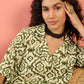 InWeave Mehandi Green Moroccan Collar Dress - Swadesiicart