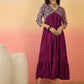 InWeave Wine Ogee Foil V Neck Teared Dress - Swadesiicart