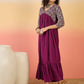 InWeave Wine Ogee Foil V Neck Teared Dress - Swadesiicart