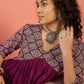 InWeave Wine Ogee Foil V Neck Teared Dress - Swadesiicart