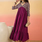 InWeave Wine Ogee Foil V Neck Teared Dress - Swadesiicart