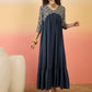 InWeave Navy Ogee Foil V Neck Teared Dress - Swadesiicart