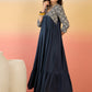 InWeave Navy Ogee Foil V Neck Teared Dress - Swadesiicart