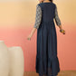 InWeave Navy Ogee Foil V Neck Teared Dress - Swadesiicart