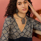 InWeave Navy Ogee Foil V Neck Teared Dress - Swadesiicart