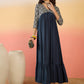 InWeave Navy Ogee Foil V Neck Teared Dress - Swadesiicart