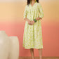 InWeave Green White Rubber Print Flared Dress - Swadesiicart