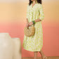 InWeave Green White Rubber Print Flared Dress - Swadesiicart