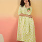 InWeave Green White Rubber Print Flared Dress - Swadesiicart